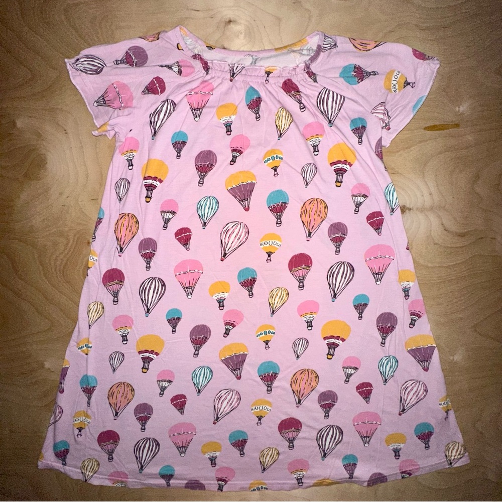Garnet Hill Kids size 12 14 XL Pink Organic Cotton Pj Nightgown Hot Air Balloons